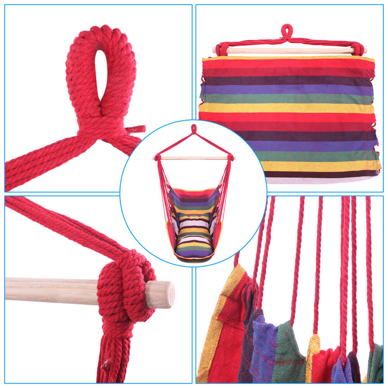 Patio Hammock Swing, Hanging Rope Hammock Chair, Cotton Hanging Air Swing with Cushions for Porch Yard Tree Bedroom