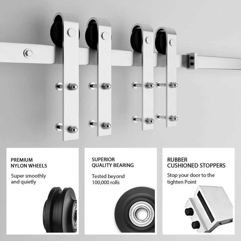 Heavy Duty Double Gate Sliding Barn Door Hardware Kit Stainless Steel 8-16 FT