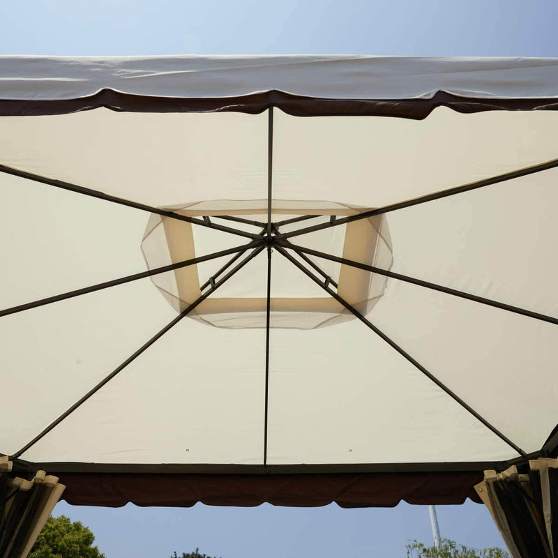 10’ x 12’ Gazebo Canopy Double Roof Patio Gazebo Steel Frame with Netting and Shade Curtains, Cream