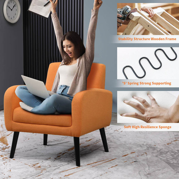 Tufted Upholstered Modern Linen Fabric Accent Chair Comfy Reading Orange