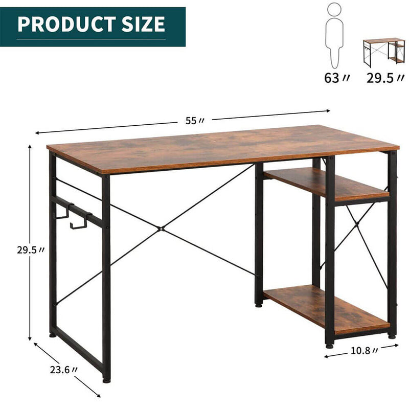 Industrial Computer Writing Desk, Large Writing Desk for Home Office 55IN