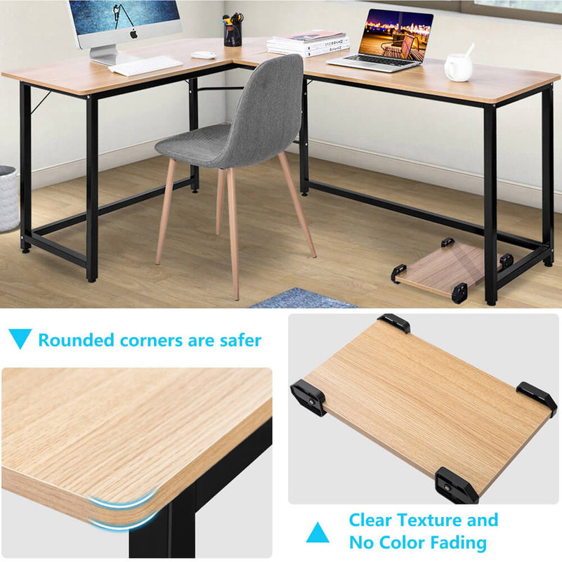 L-Shaped Desktop Computer Desk Beech Wood Color