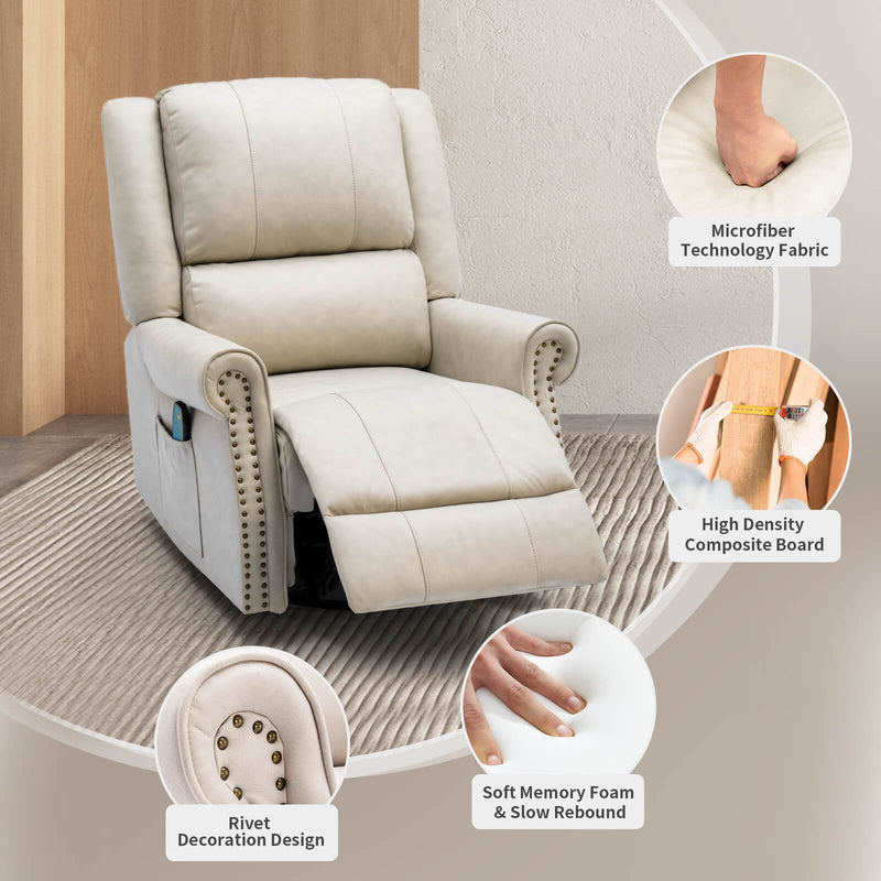 Homrest Massage Recliner Chair Breathe Faux Leather Ergonomic Lounge Heated Chair(Beige)