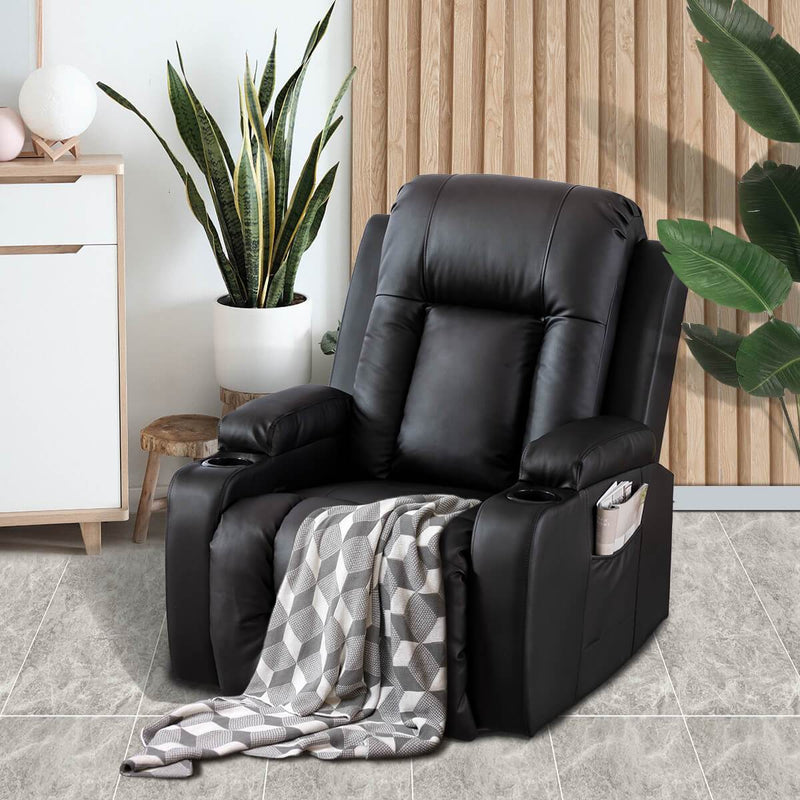 Massage Recliner Chair PU Leather Ergonomic Lounge Heated Chair 360 Degree Swivel Home Theater Recliner (Black)