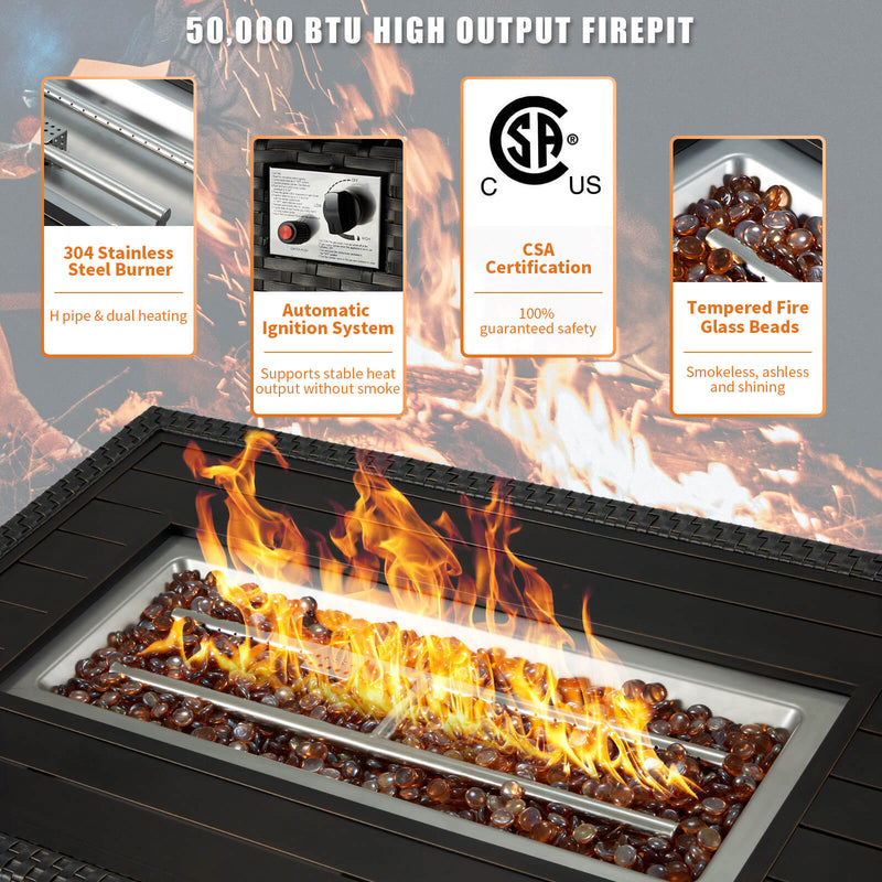 44" Outdoor Propane Gas Fire Pit Table 50000 BTU Auto-Ignition w/ Windguard, Aluminium Tabletop, Black