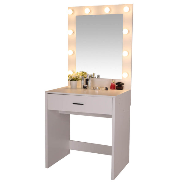 Large-Mirror Single-Drawer Dressing Table with Light Cannon