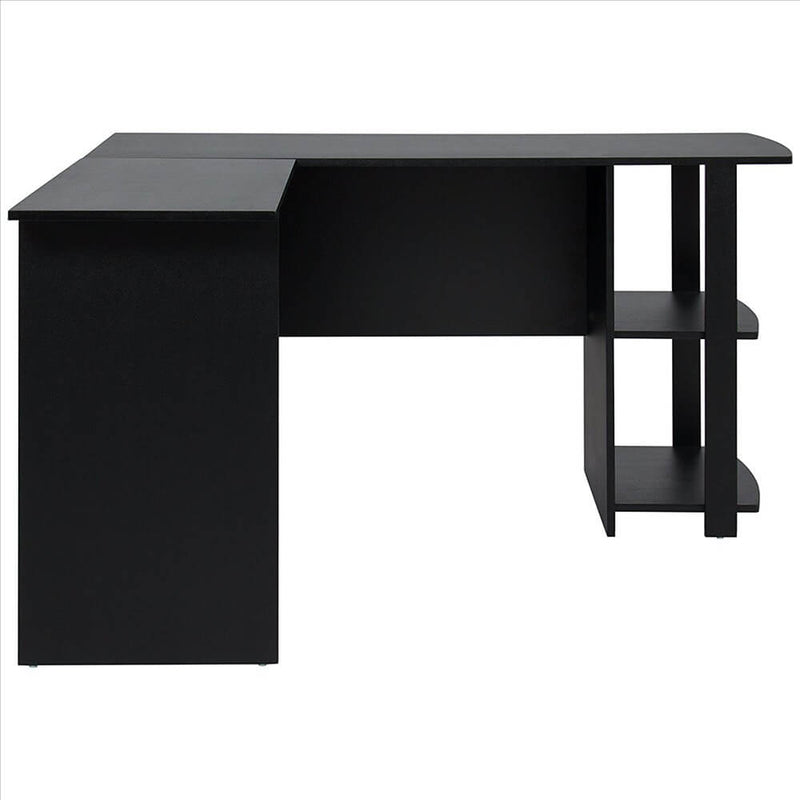 L-Shaped Computer Desk with Two-layer Bookshelves Black