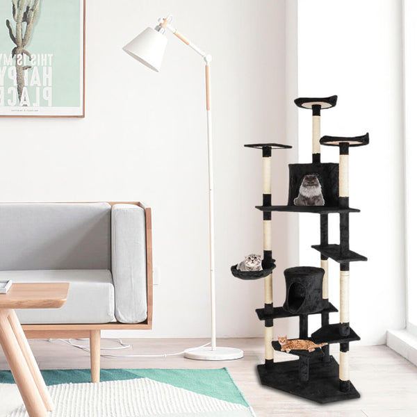 Solid Cute Sisal Rope Plush Cat Climb Tree Cat Tower Black 80 inches