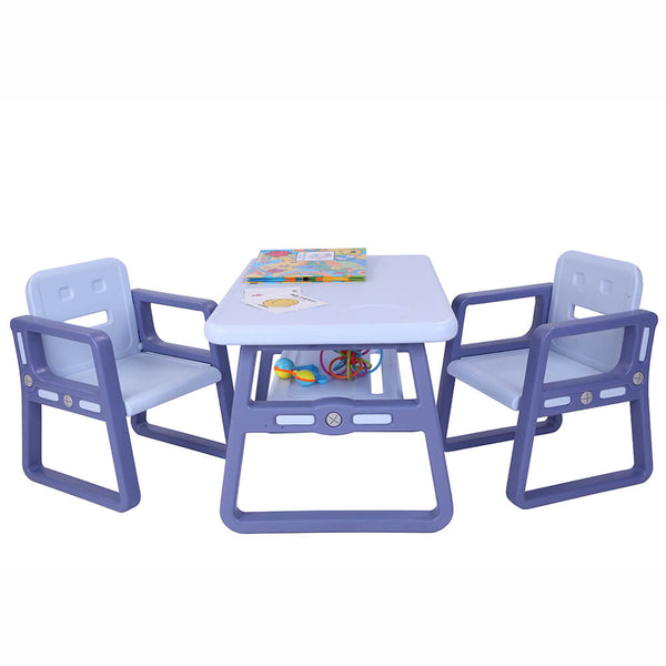 Multipurpose Kids 3-Pieces Table and Chair Set Certified Safe and Easy Clean Purple
