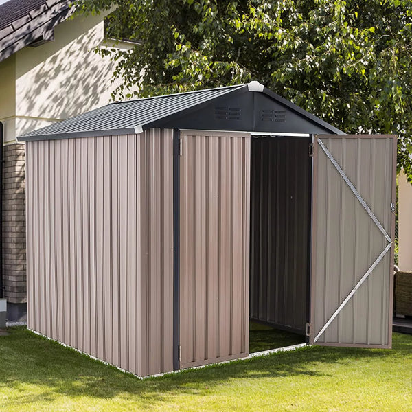 6' x 6' Outdoor Metal Storage Shed with Lockable Door
