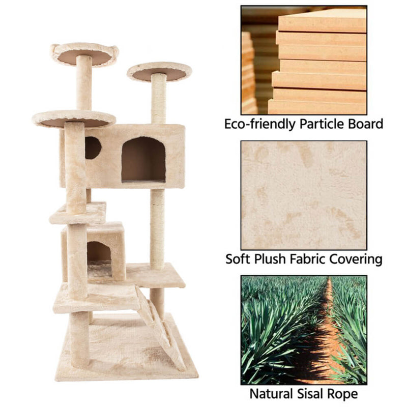 Solid Cute Sisal Rope Plush Cat Climb Tree Cat Tower Beige 52 inches