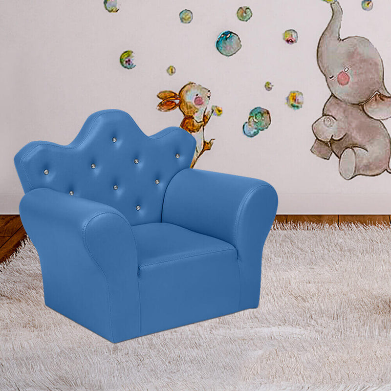 Kids Sofa With Upholstered Armchair with Ottoman Embedded Crystal Blue