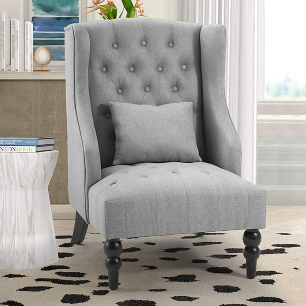Tufted Wing Back Chair, Gray