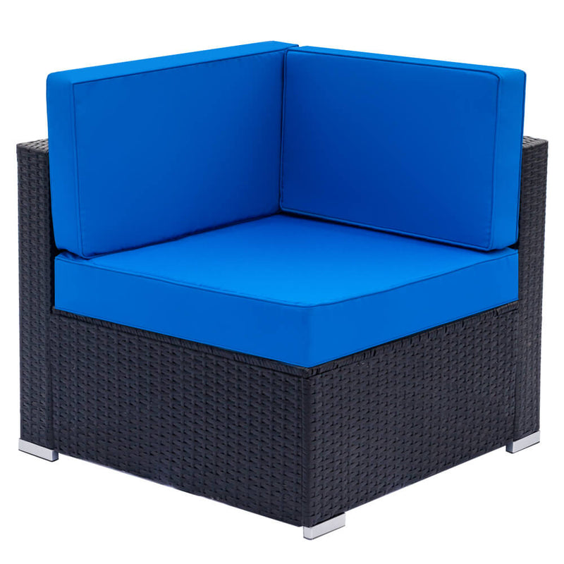 Fully Equipped Weaving Rattan Sofa Set with 2pcs Corner Sofas & 4pcs Single Sofas & 1 pcs Coffee Table Black
