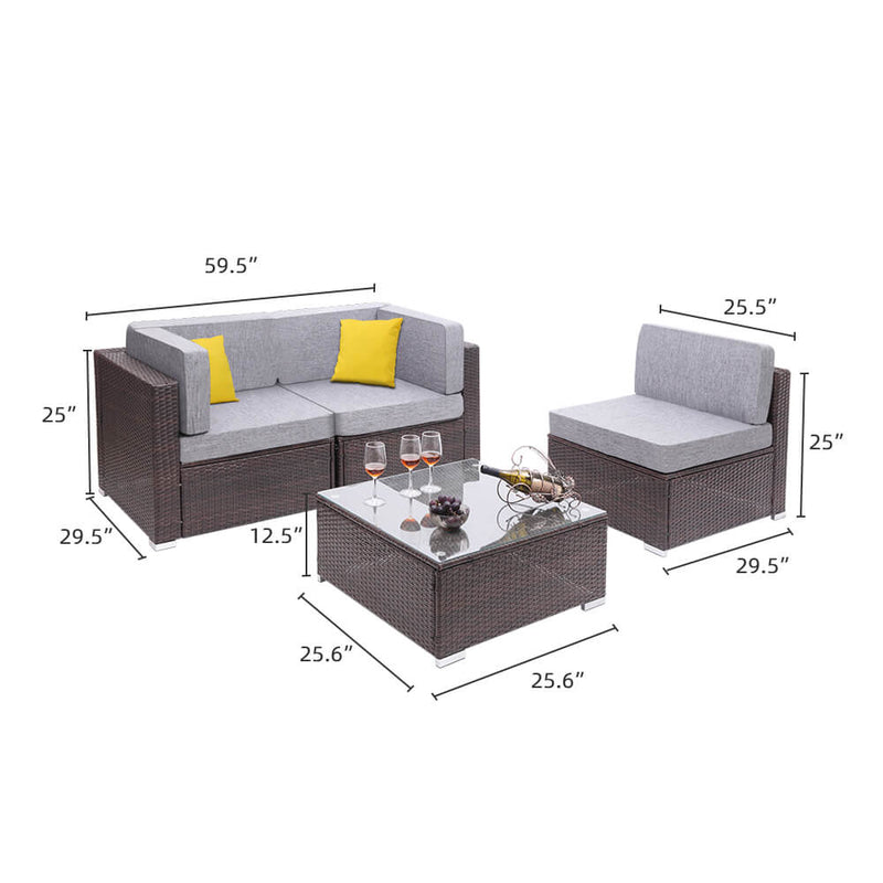 4 Pieces Patio PE Wicker Rattan Corner Sofa Set With Table