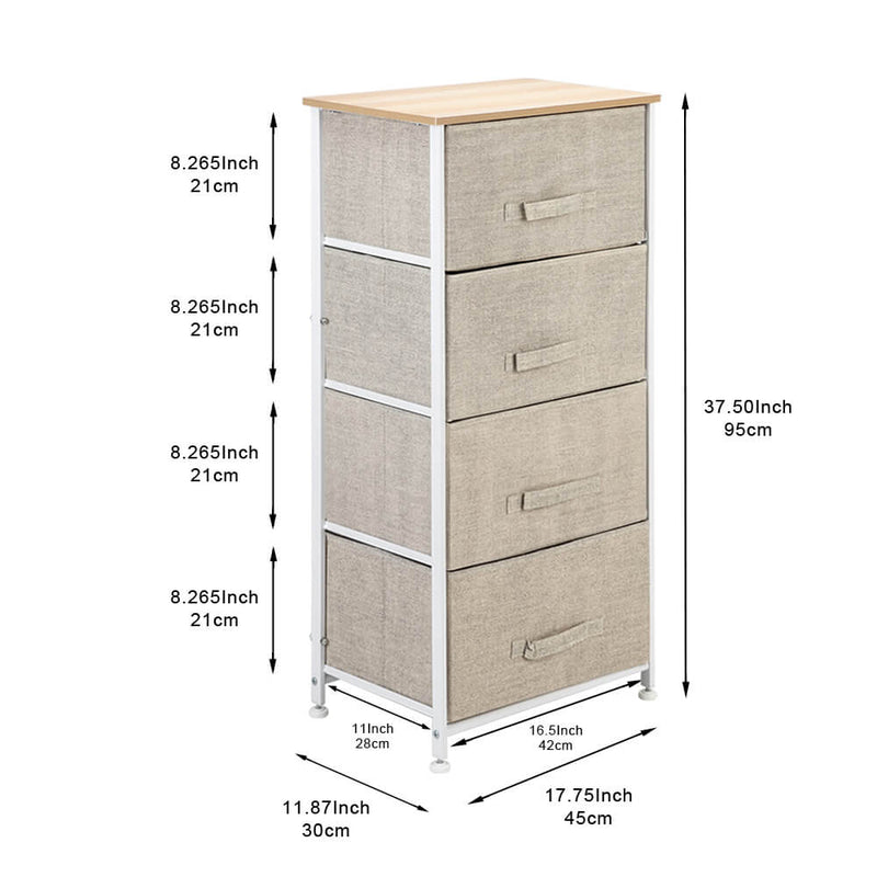 Storage Tower Dresser With 4-Tier Dresser Fabric Drawer Organizer