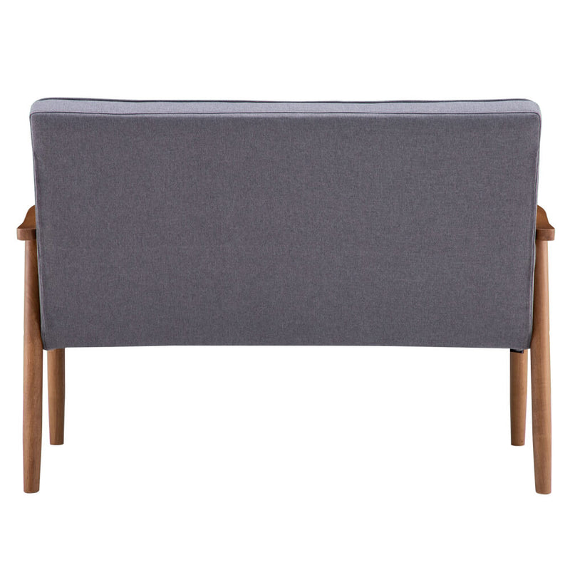 Retro Mid-Century Modern Wood 2-Seater Loveseat Chair Leisure Light Gray Fabric