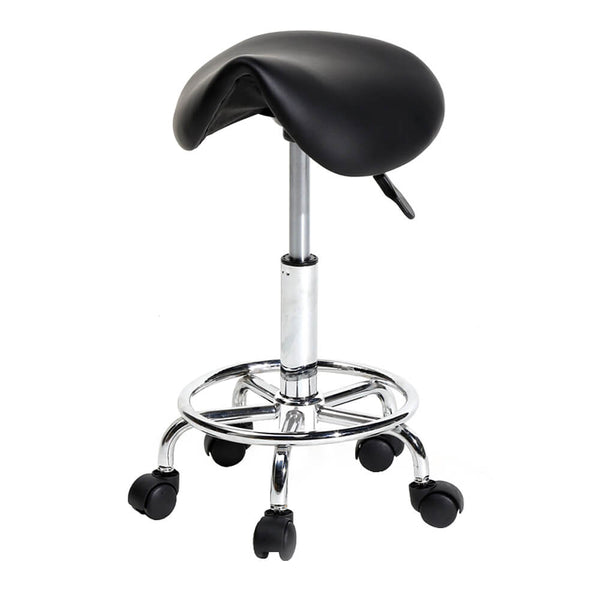 Saddle Stool Rolling Chair for Medical Massage Salon Kitchen Spa Drafting, Adjustable Hydraulic Stool with Foot Rest - Black