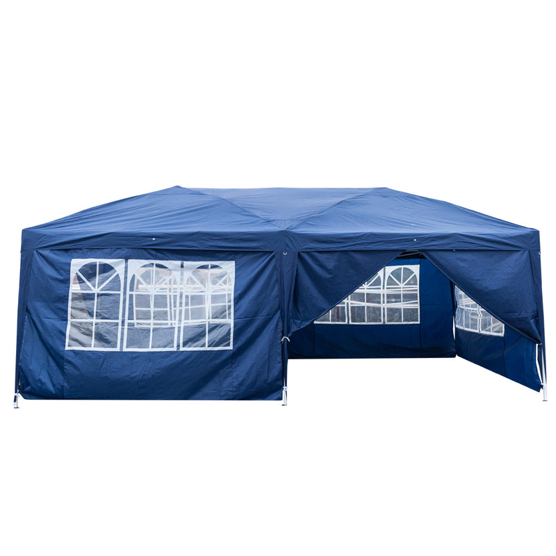 Homhum 10 x 20 ft Waterproof Folding Canopy Tent with Four Windows, Blue