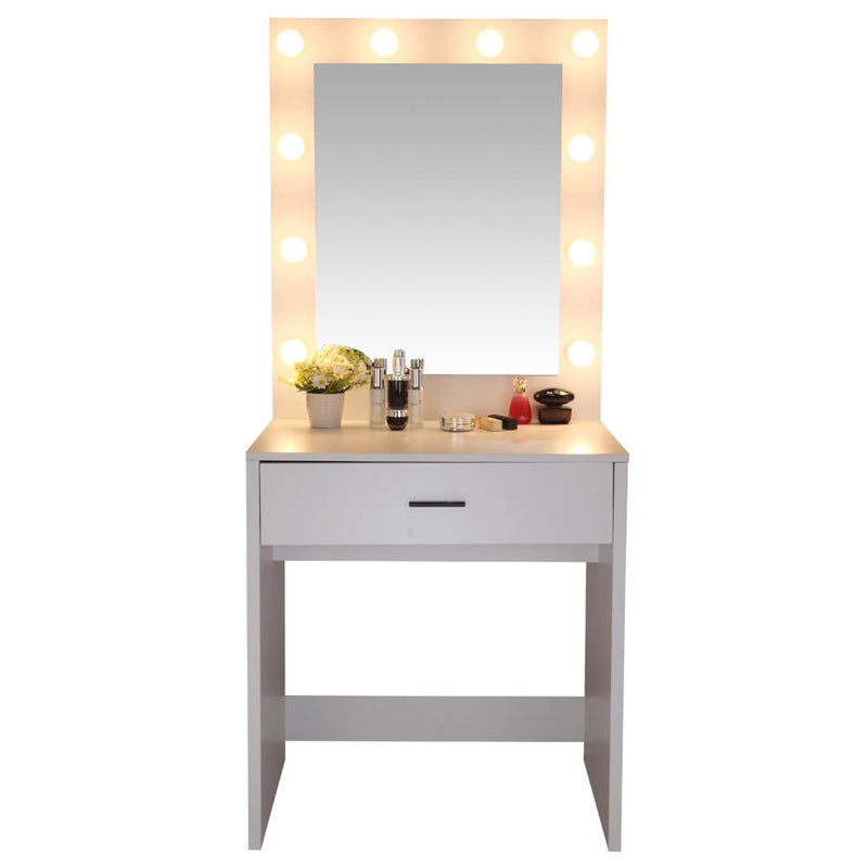 Large-Mirror Single-Drawer Dressing Table with Light Cannon