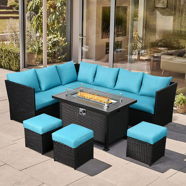 7 Piece Outdoor Patio Furniture Set in Blue