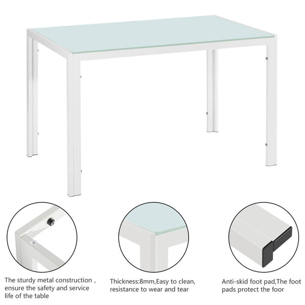 Simple Assembled Tempered Glass & Iron Dinner Table White
