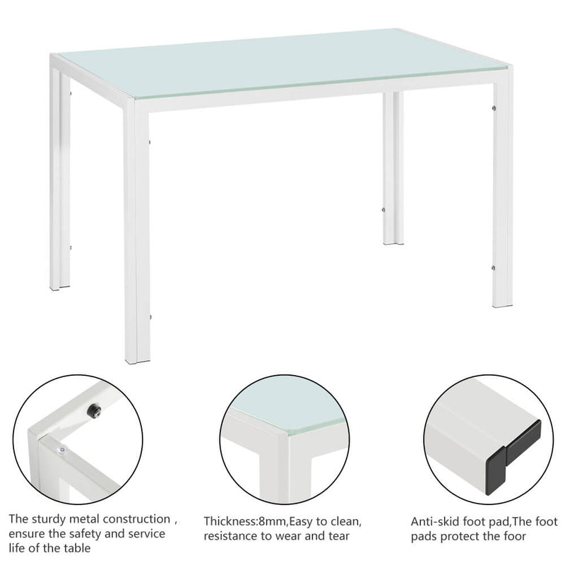 Simple Assembled Tempered Glass & Iron Dinner Table White