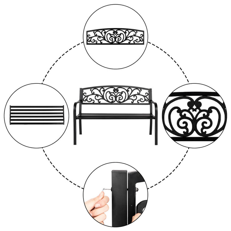 Iron Outdoor Courtyard Decoration Park Leisure Bench 50 inches