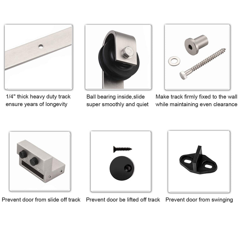 Brushed Nickle Sliding Barn Door Hardware Track Kit Ultra Hard Sturdy J Shape