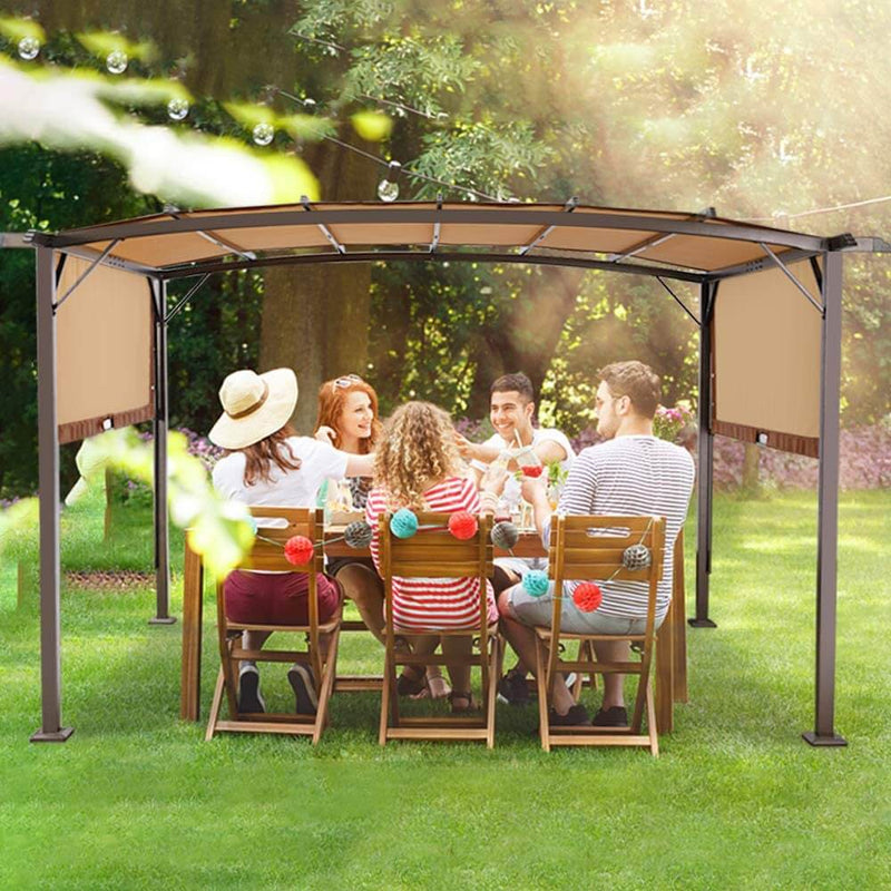 Outdoor Steel Pergola with Retractable Canopy Sun Shades for BBQ, Party, Beach
