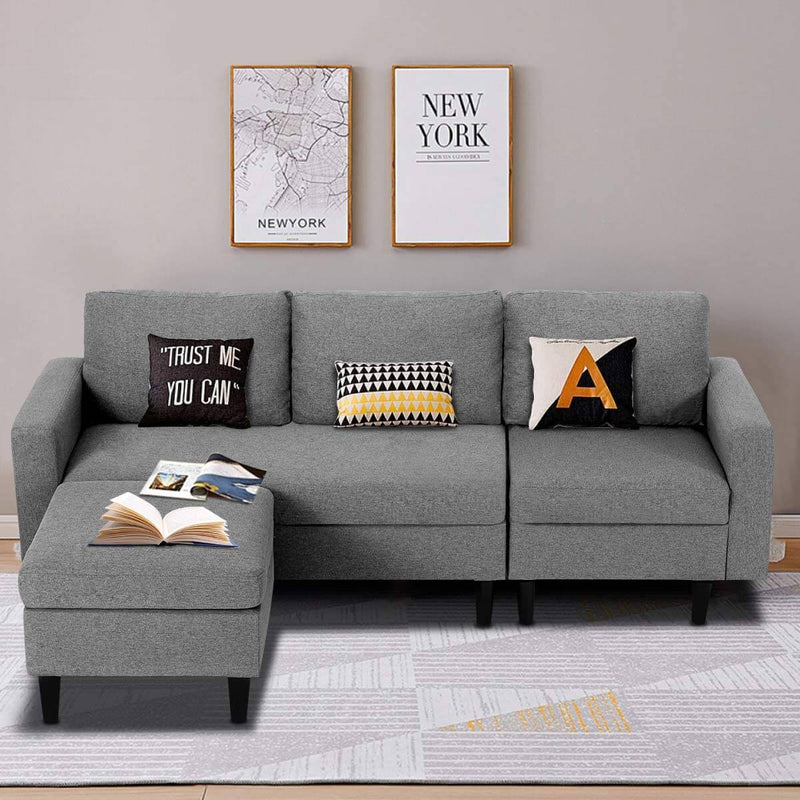 Esright Small Gray Sectional Sofa Couch Small 3 Piece Living Room Convertible Couch Linen Fabric L-Shape Couch with Chaise Lounge for Small Space Apartment, Gray