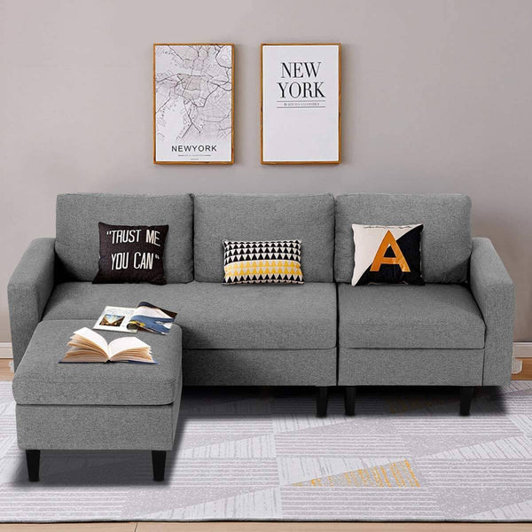 Convertible Couch Sectional Sofa Couch Modern Linen Fabric L-Shape Couch, 3 Piece Living Room Furniture Sets with Chaise Lounge, Dark Gray