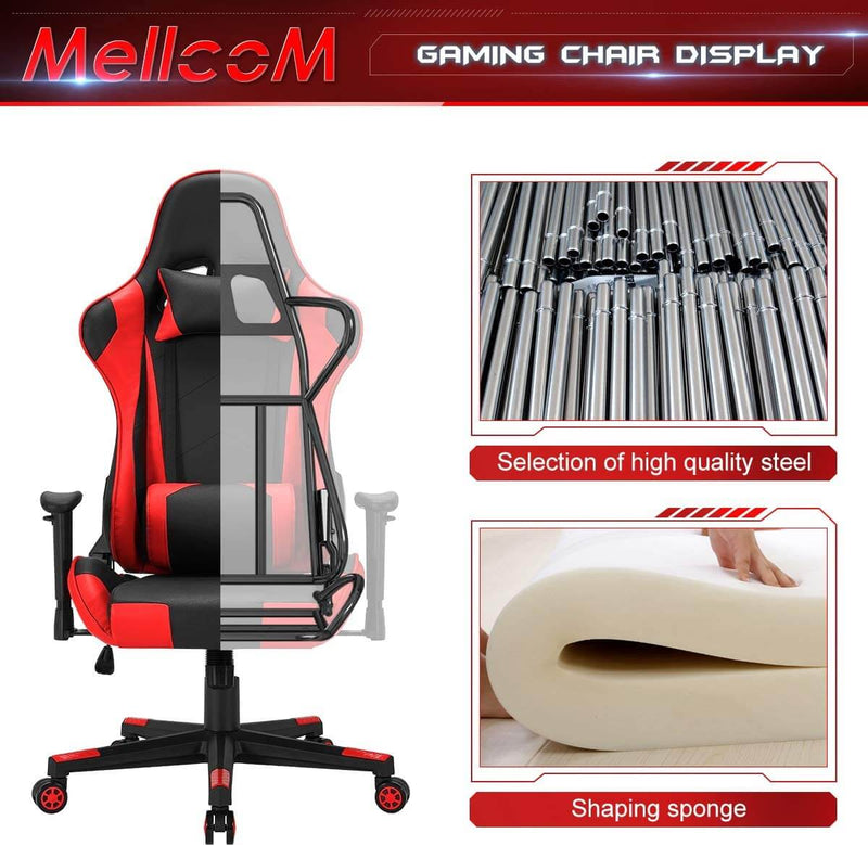 Gaming Chair Racing Office Chair, Ergonomic High Back Desk Chair Height Adjustment Swivel Rocker with Headrest and Lumbar Support Pillow (Red)