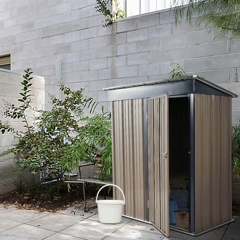 5' x 3' Outdoor Metal Storage Shed, Steel Garden Backyard Sheds with Single Door & Lock, Utility Tool Storage, Gray and Black