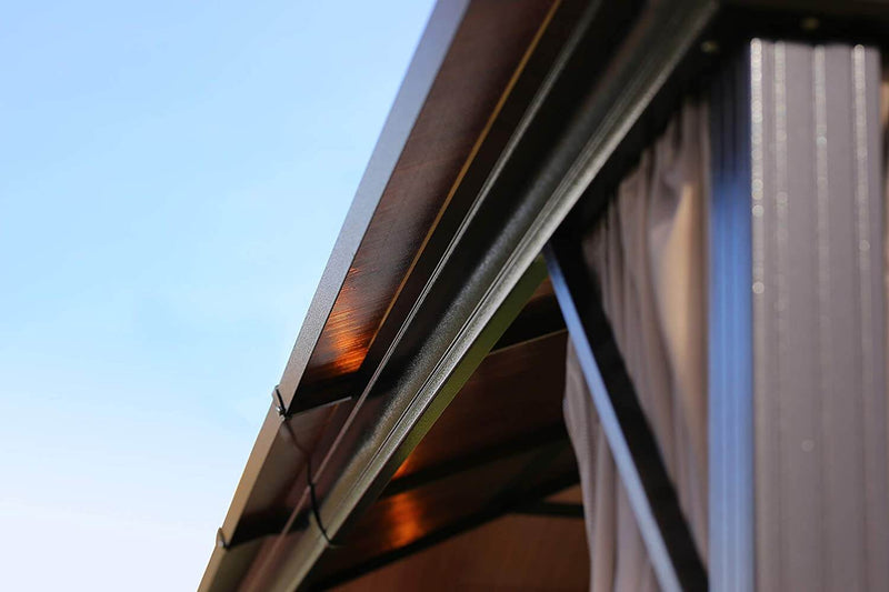Patio Hardtop Gazebo, 10 x 13ft Double Roof Gazebos Aluminum Gazebo with Netting & Curtains
