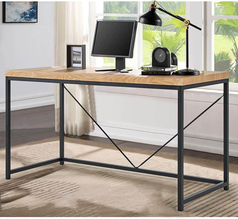 Rustic Industrial Computer Desk,Wood and Metal Writing Desk, Vintage PC Table for Home Office, 55 inch