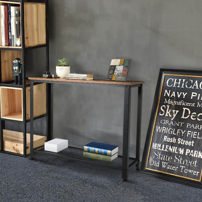 Industrial Console Table, 2 Layer Wooden Entryway Storage Table, Sofa Table with Metal Frame, for Living Room, Hallway