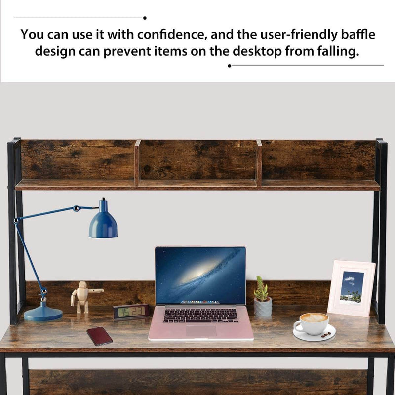 55'' Computer Desks Writing Study Table with Hutch & Bookshelf, Rustic Brown
