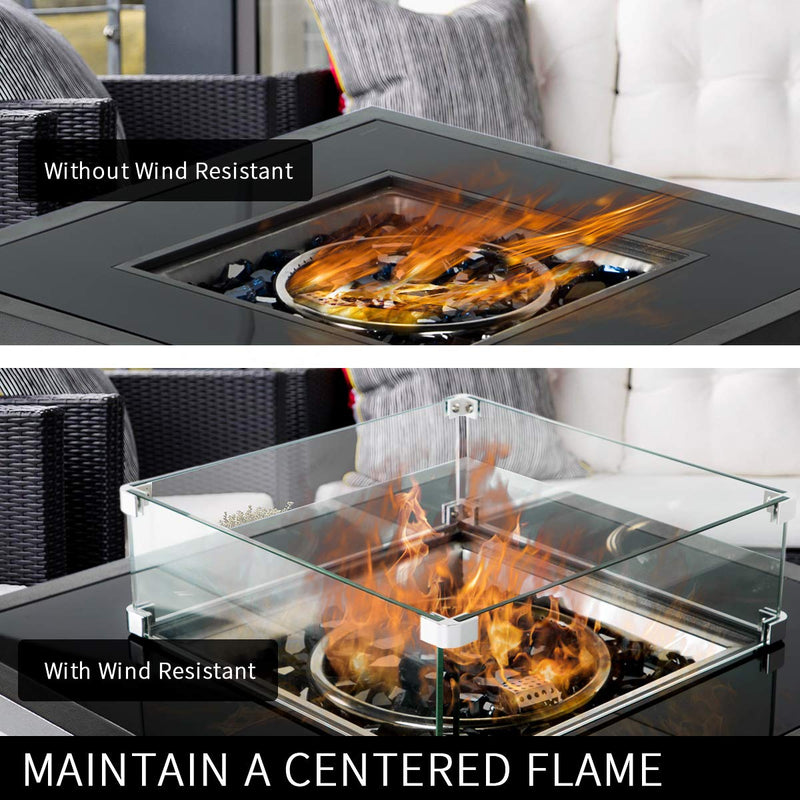 Fire Pit Tempered Glass Wind Guard Glass for Wicker Gas Fire Pit Square Table