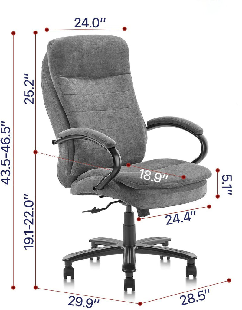 Ergonomic Executive Office Chair with Fabric Upholstery Adjustable Height Thick Padding Headrest & Armrest, Gray