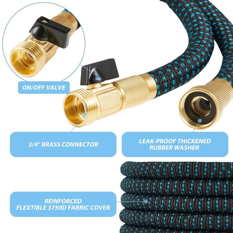 Expandable Garden Hose 50ft/Ultra Strength 3750D/Flexible and Durable 4-Layers Latex/Superior Strong Brass Connectors/10-Way Heavy Duty Zinc Water Spray Nozzle/ 2-Way Splitter