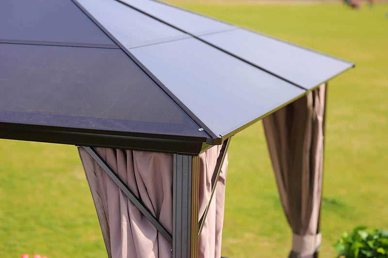 Patio Gazebo Hardtop Gazebo, 10’x10’ Aluminum Frame Gazebo with Mosquito Netting & Curtains for Backyard