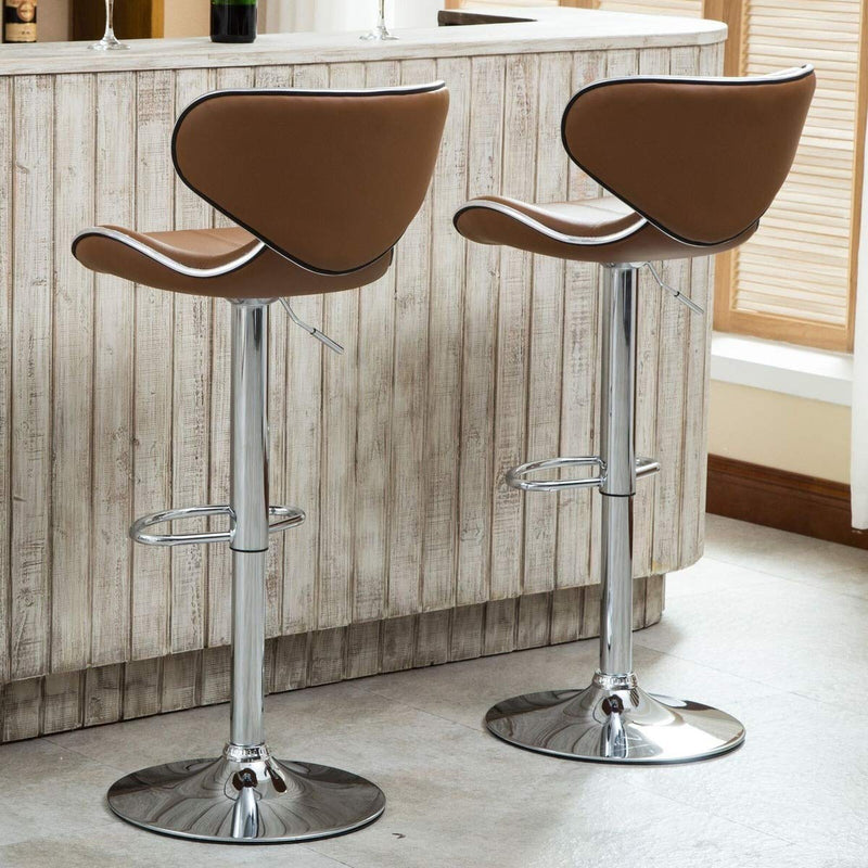 Barstool Adjustable Caramel PU Leather Counter Height with Back for Kitchen Set of 2