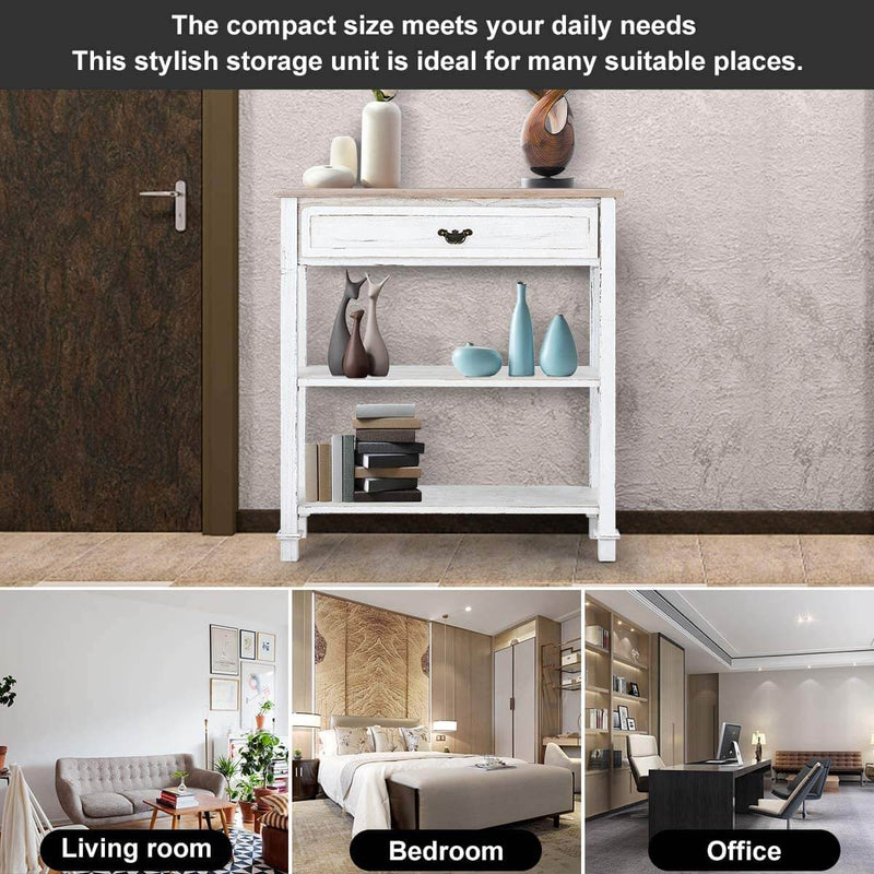 Console Table Entryway Table 3 Tiered Sofa Table Classic Design with Drawer and Opening Shelves, Entryway Hall Table, Sofa Tables Narrow Easy Assembly