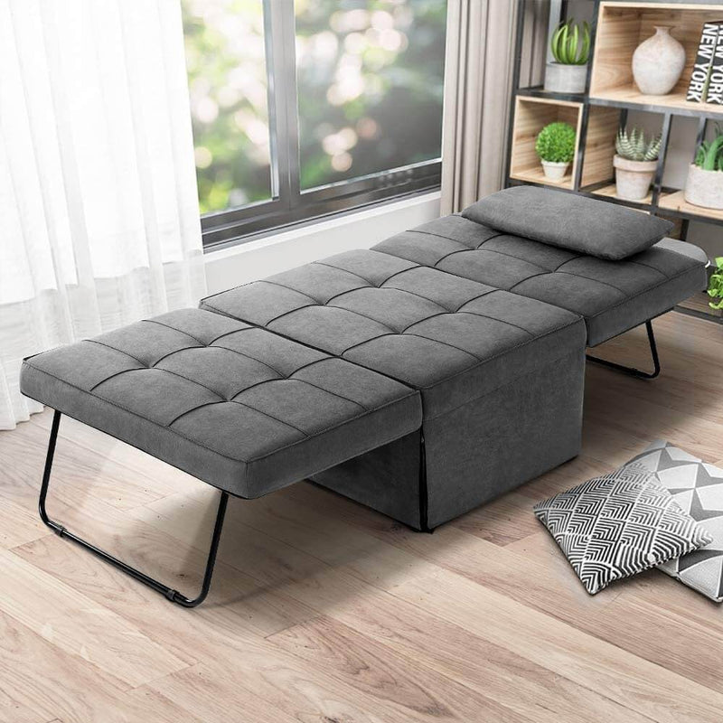 Folding Ottoman Sleeper Guest Bed, 4 in 1 Multi-Function Adjustable Guest Sofa Chair Sofa Bed with Pillow, Dark Gray