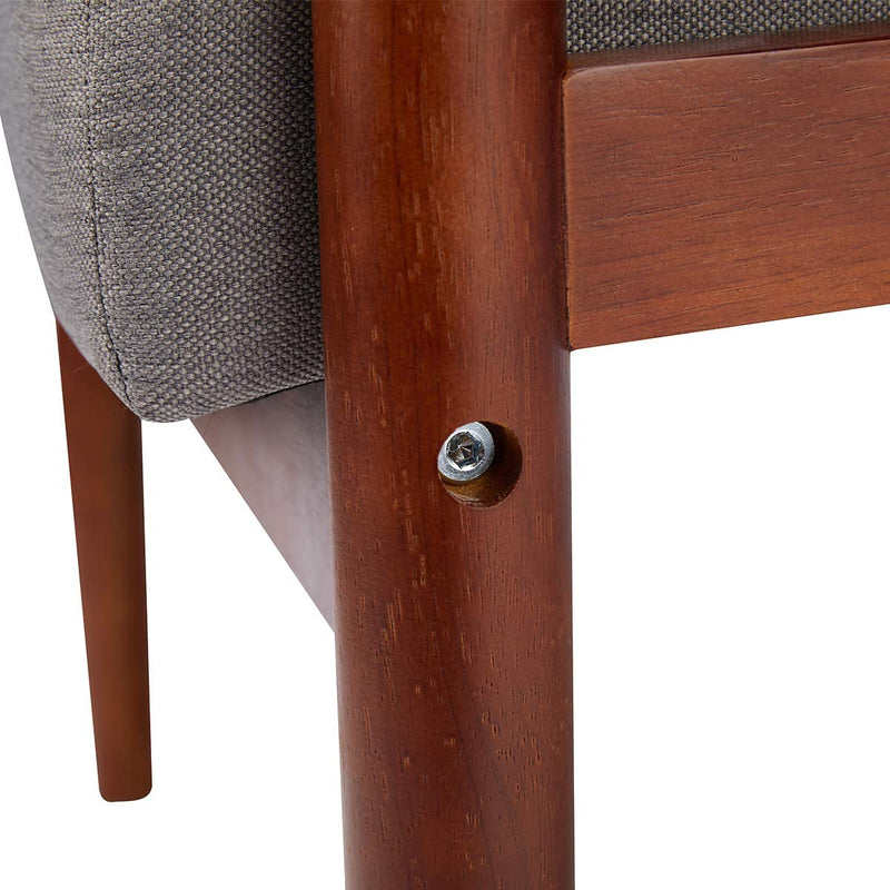 Mid-Century Retro Lounge Accent Chair Faux Leather Tufted Back Wooden Arm Chair Grey Fabric