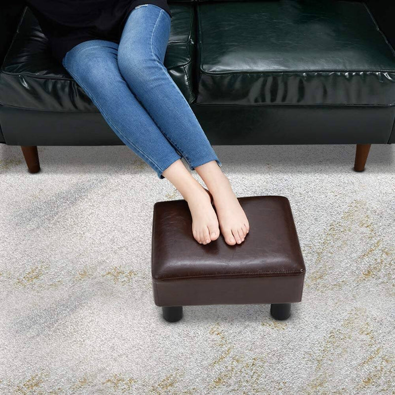 PU Leather Ottoman Small Footrest Stool Modern Seat Chair Footstool, Brown