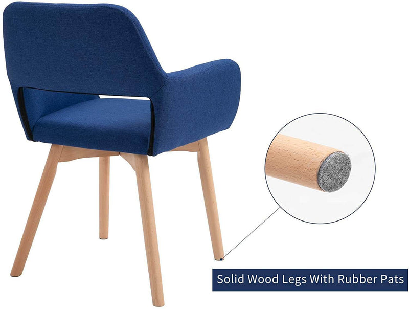 Modern Living Dining Room Accent Arm Chairs, Fabric Mid-Century Upholstered Seat with Solid Wood Legs, Blue