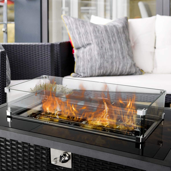 Fire Pit Tempered Glass Wind Guard Wind Resistant Glass for Rectangle Table