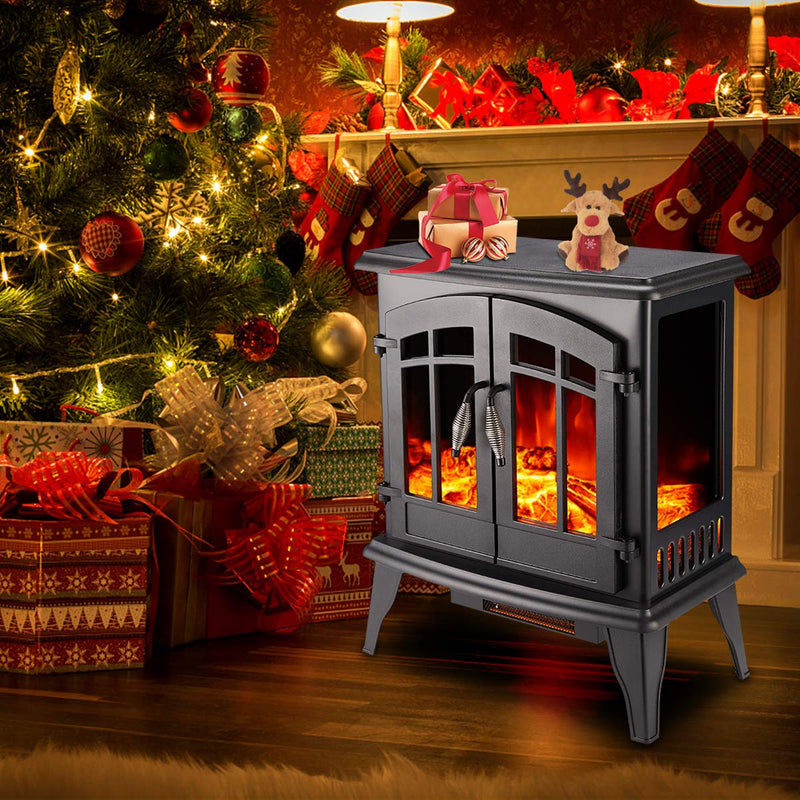 Decors-A Electric Fireplace Heater,23" Freestanding Portable Electric Stove Heater with Realistic Log Frame,Black